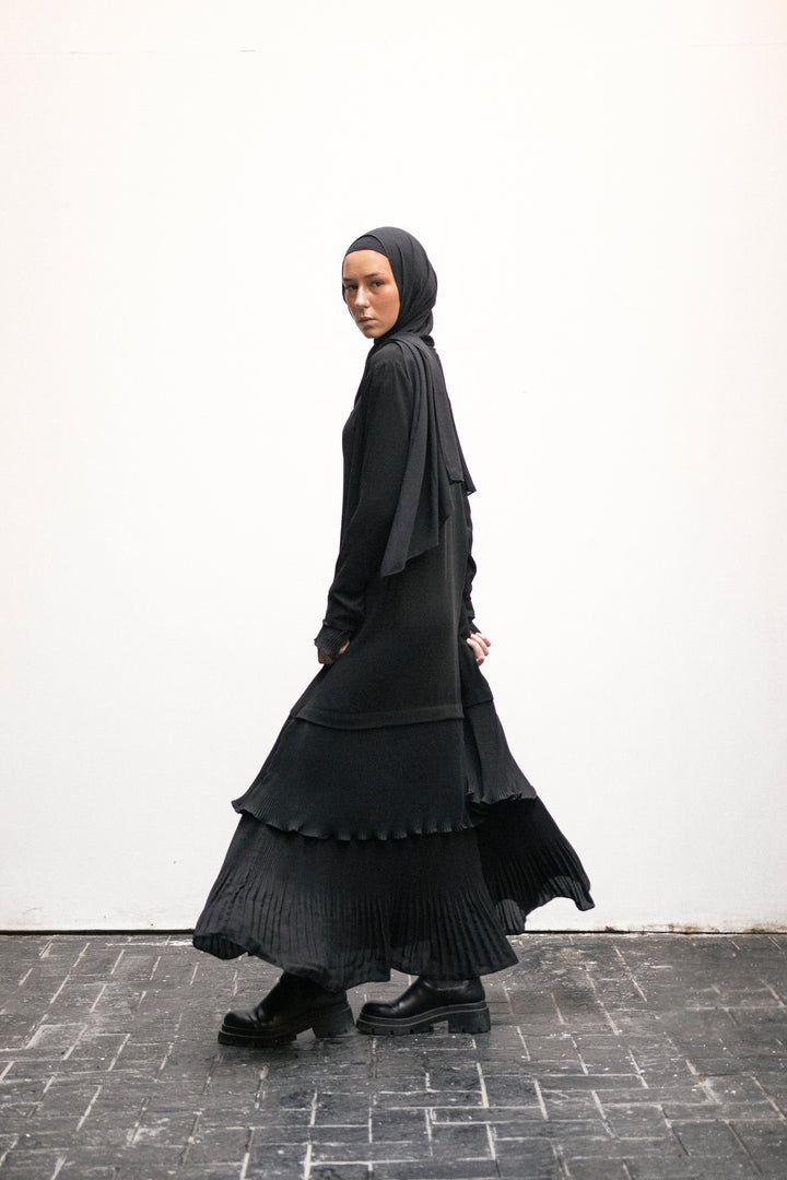 Ruffled pleated abaya C0212