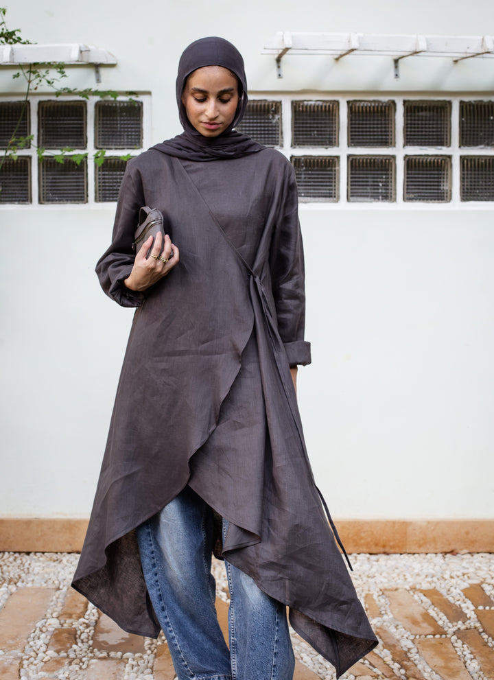 Draped Tie Linen Shirt