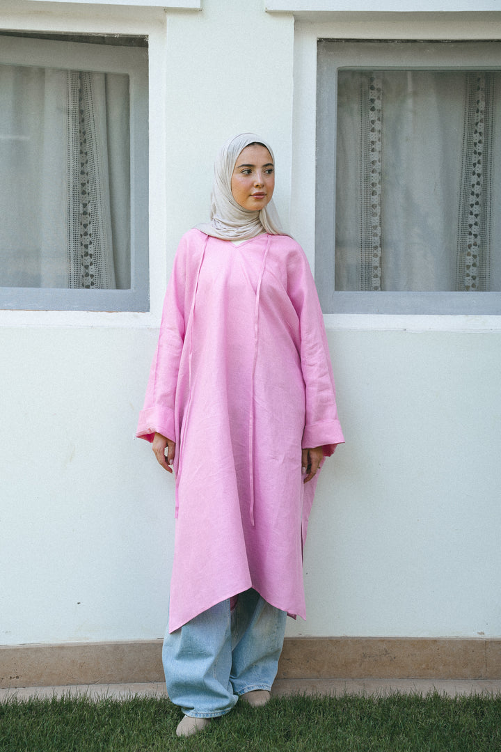 Oversized V-Neck Linen Tunic C0558