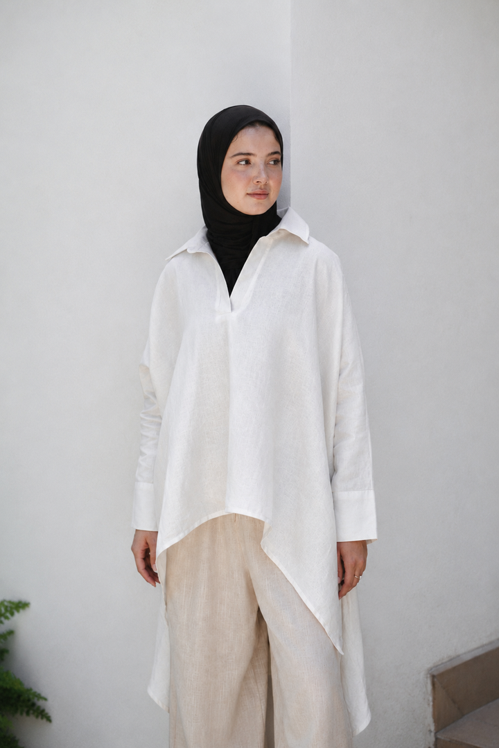 Flowing Linen Asymmetric Shirt c0554
