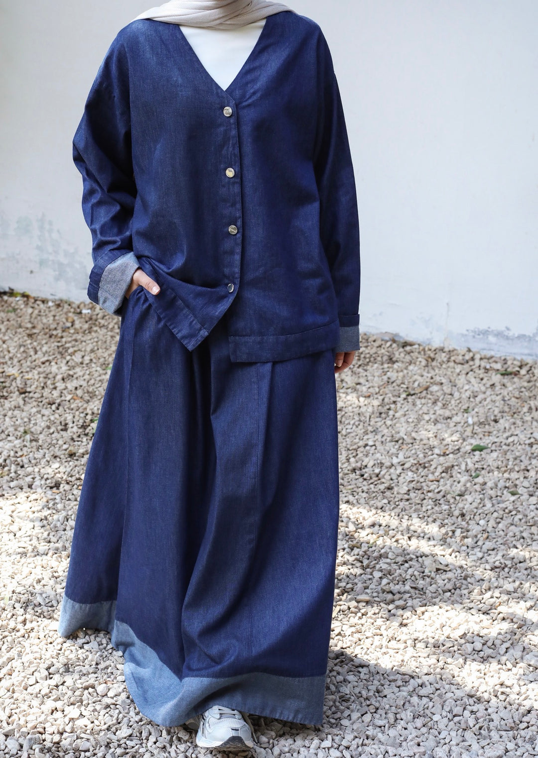 Denim Button-Front Set c0507