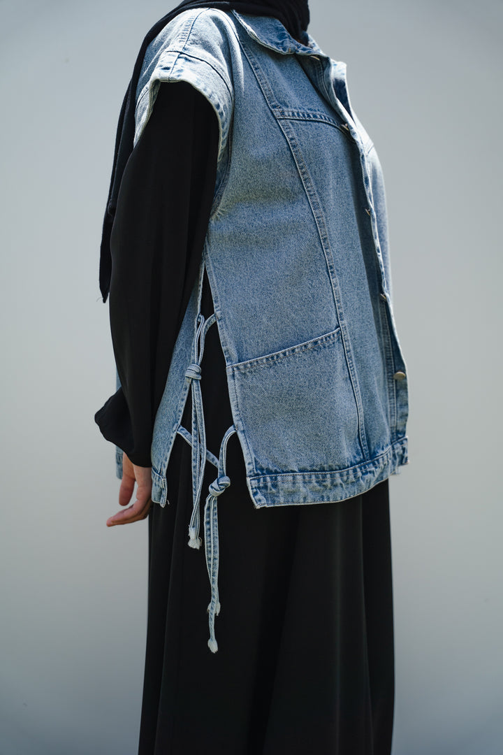 Tie Detail Denim Vest C0535