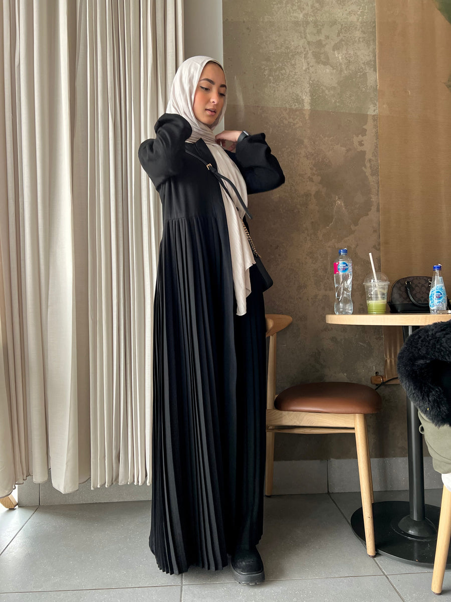 Full zipper pleated abaya C0091 – theblackcloset