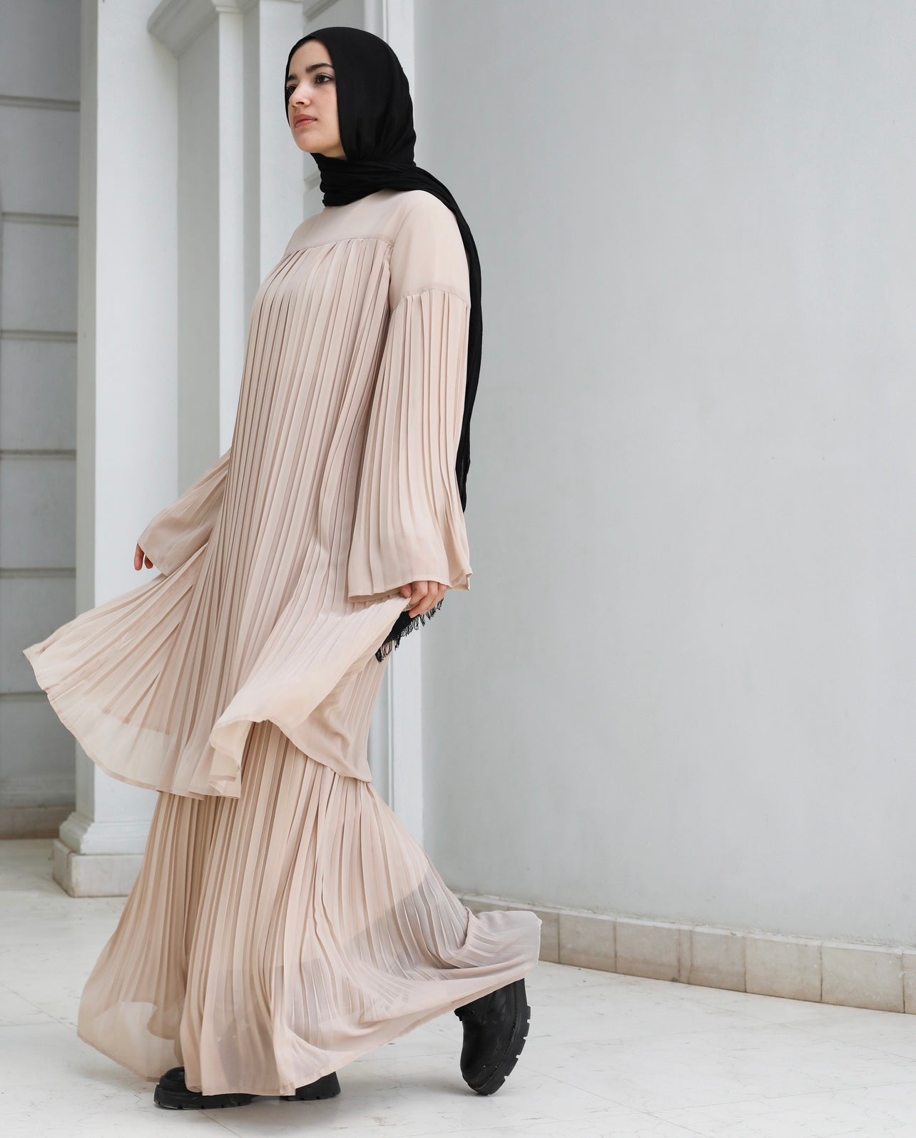 Fully pleated chiffon dress C0170 – theblackcloset